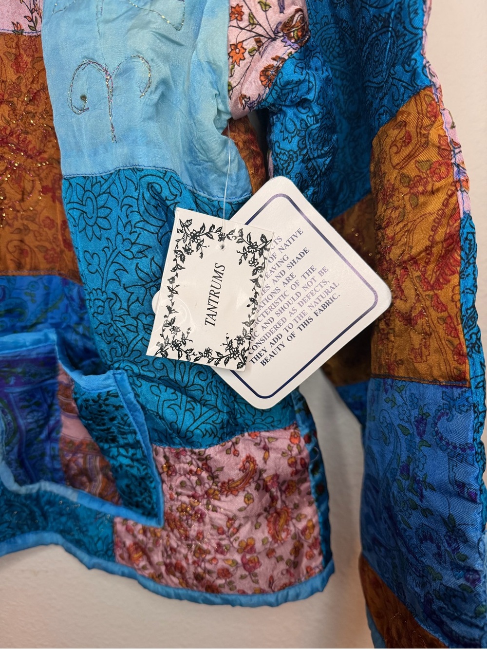 NWT Tantrums Collection Vintage Patchwork Quilted Jacket Blue Paisley Boho XL - Picture 6 of 6